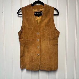 Vintage 90s Wilson’s Suede Leather Vest Tan Western Boho Button Front Women